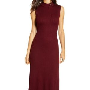 All in Favor Ribbed Midi Sweater Dress maroon red